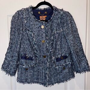 Tweed Frayed Edge Jacket - Blue